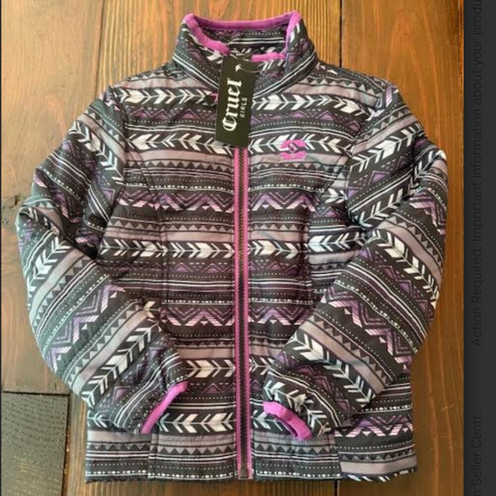 Cruel Girl's Purple & Black Quilted Jacket Size XS Western Coat NEW NWT Winter